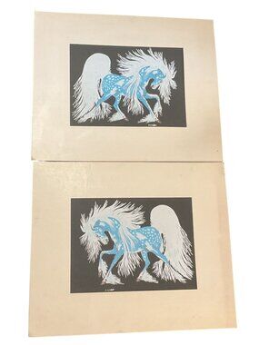 Spirit Horse Woody Crumbo Native American Serigraph on Matte 1950s Taos Indian